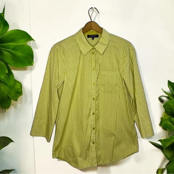 LAFAYETTE 148 Gingham Plaid Check Button Up Collard Capsule Wardrobe Blouse - Picture 3 of 9